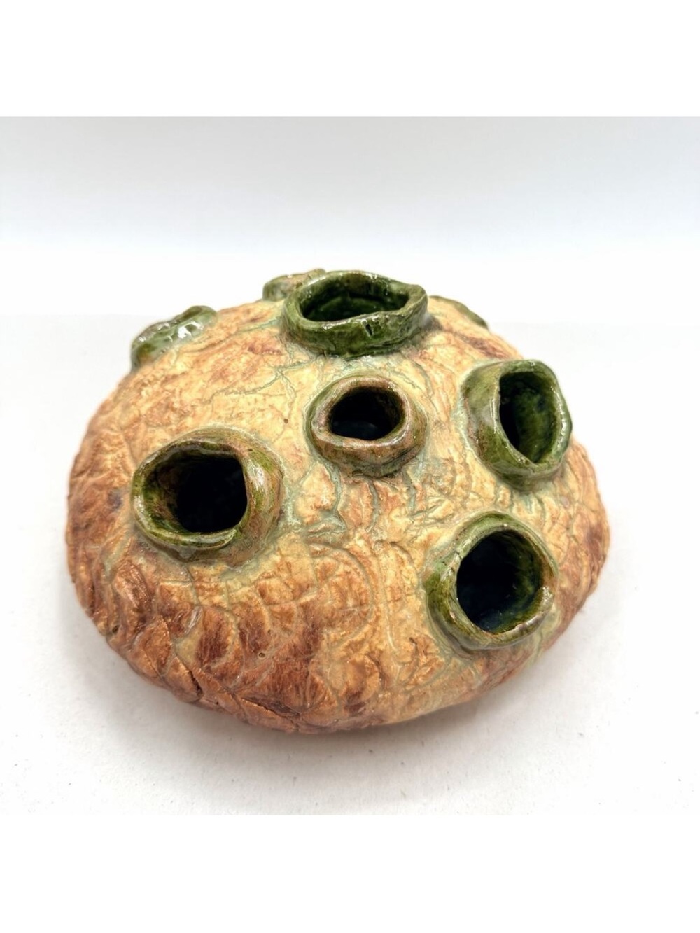 Vintage Handmade Unique Studio Art Pottery Flower Frog Vase Signed Ruth Hamele